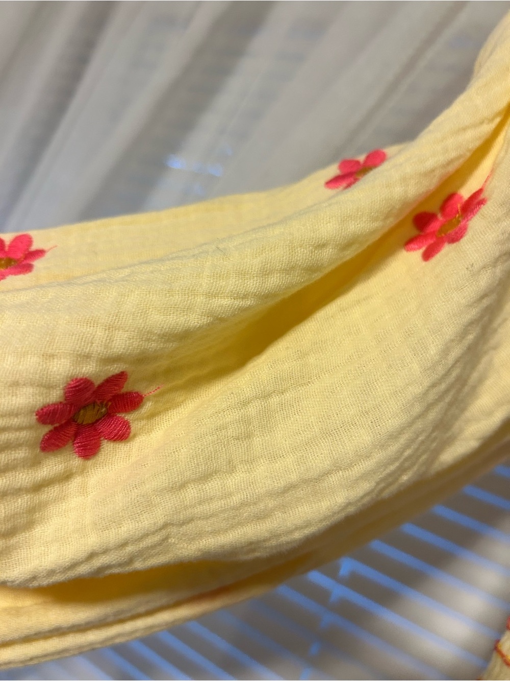 Yellow Smocked Maxi Dress with pinkish-red  Floral Embroidery - Picture 10 of 14